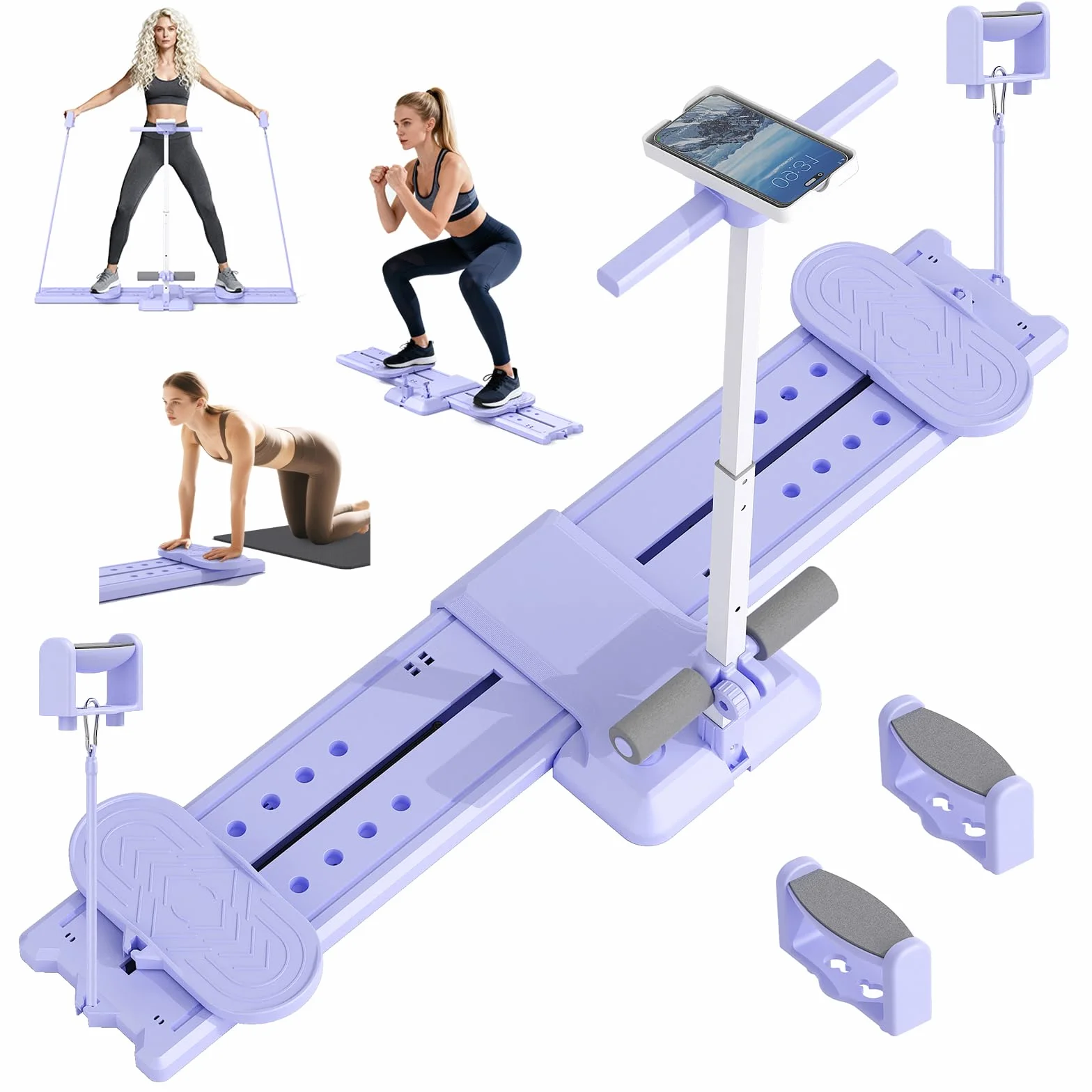 Máquina de Esquí 5 en 1 Kit Pilates en Casa, Pilates Reformer Board, Tabla Flexiones Multifuncion, Rodillo Abdominales, Capacidad de Carga 150 kg, para Entrenar Core, Glúteos y Brazos