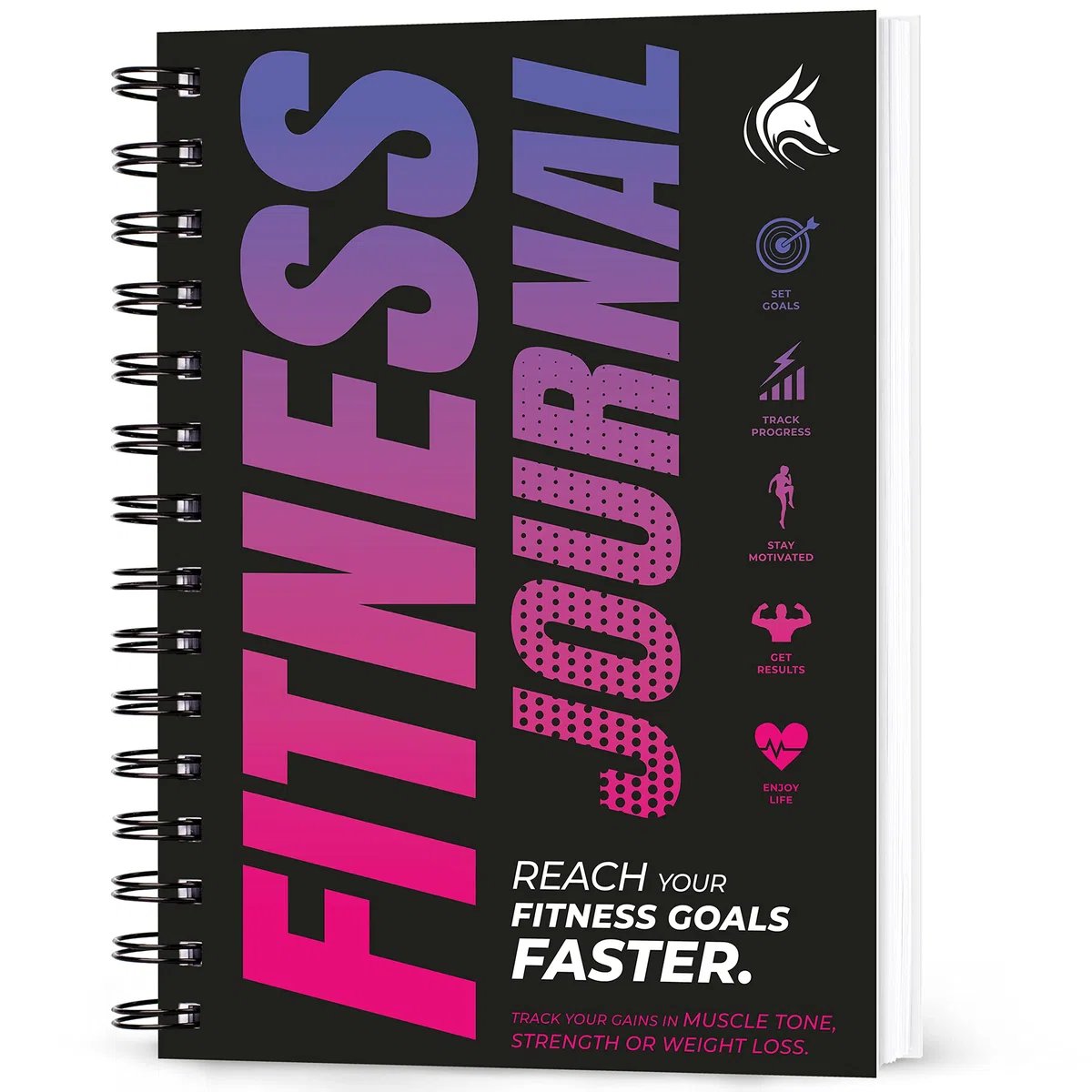 Clever Fox Diario de fitness y entrenamiento, cuaderno diario de ejercicios para rastrear tus levantamientos, cardio, seguimiento de peso corporal, encuadernado en espiral, cubierta laminada, páginas