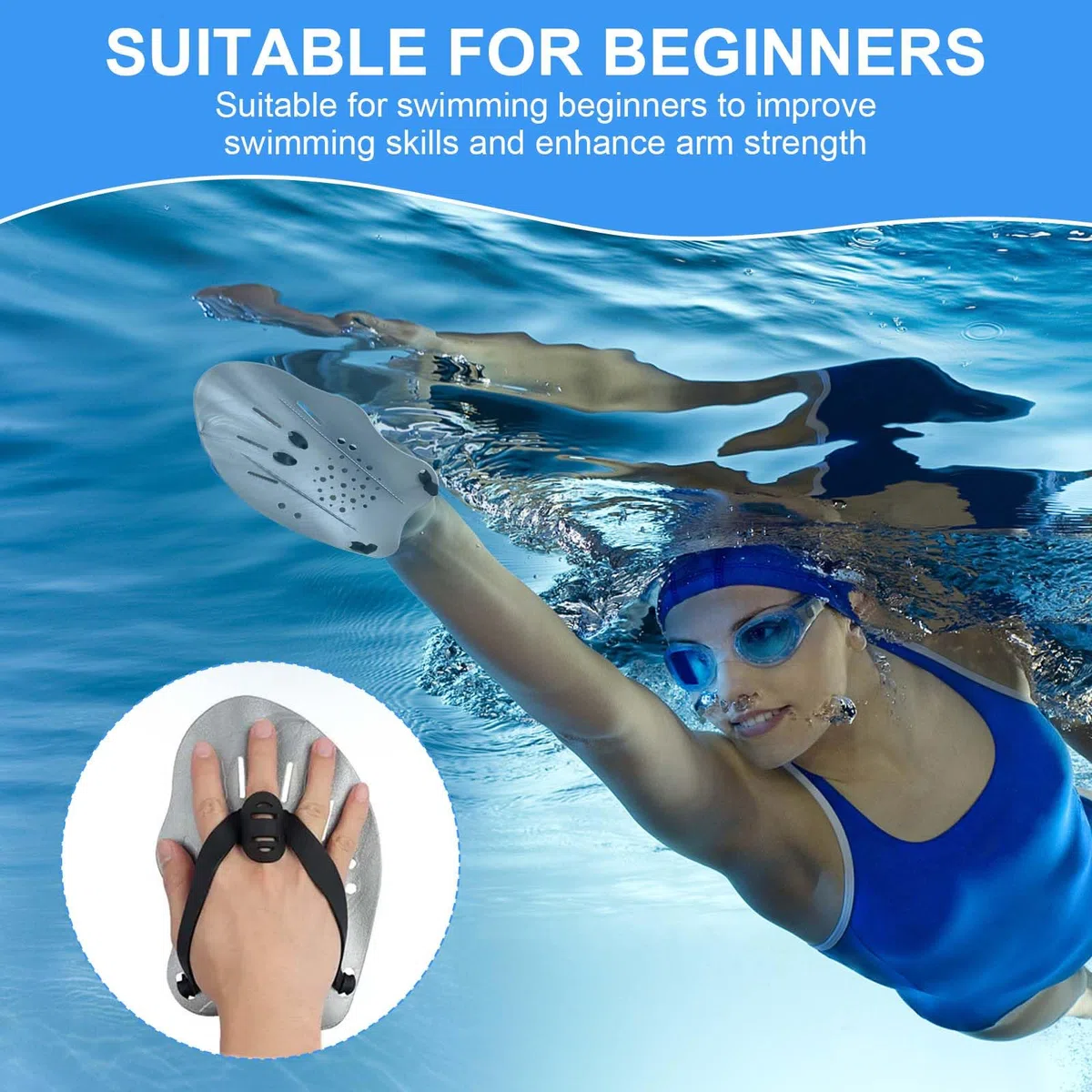 Paletas de Natación, Palas Natacion Piscina Adulto, Pades de Mano Grises con Correas Ajustables, Accesorios para Natación, Equipo de Entrenamiento de Natación