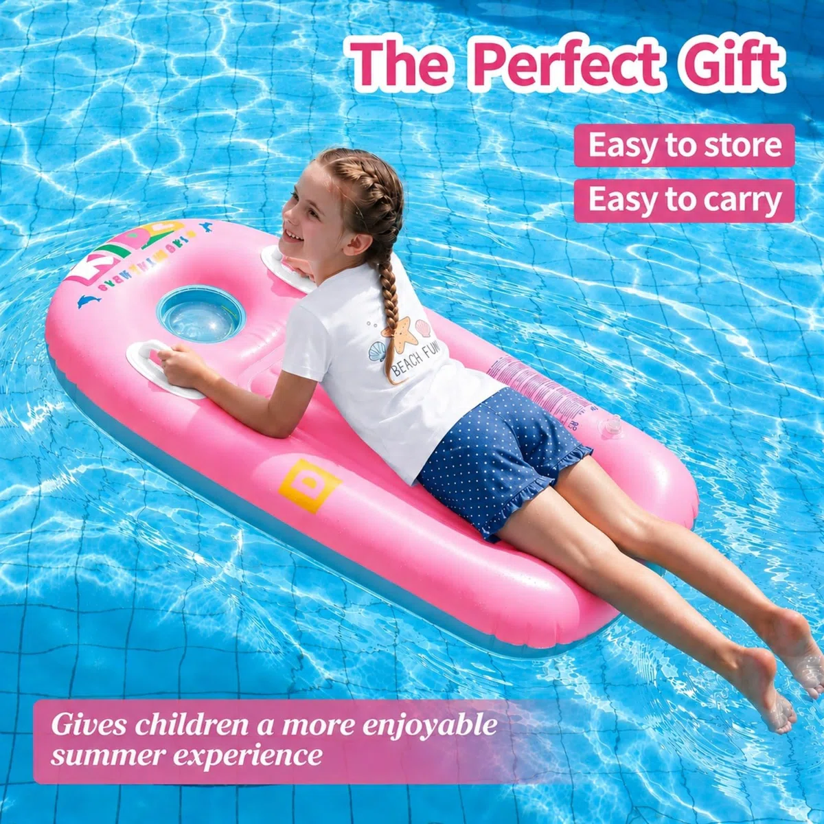 Bodyboard Hinchable, Tabla Bodyboard Niño con Asas, Tabla de Surf Hinchable con Ojo de Buey, Tabla de Natación Infantil para Playa de Verano, Piscina, Tobogan de Agua - 110 x 48cm