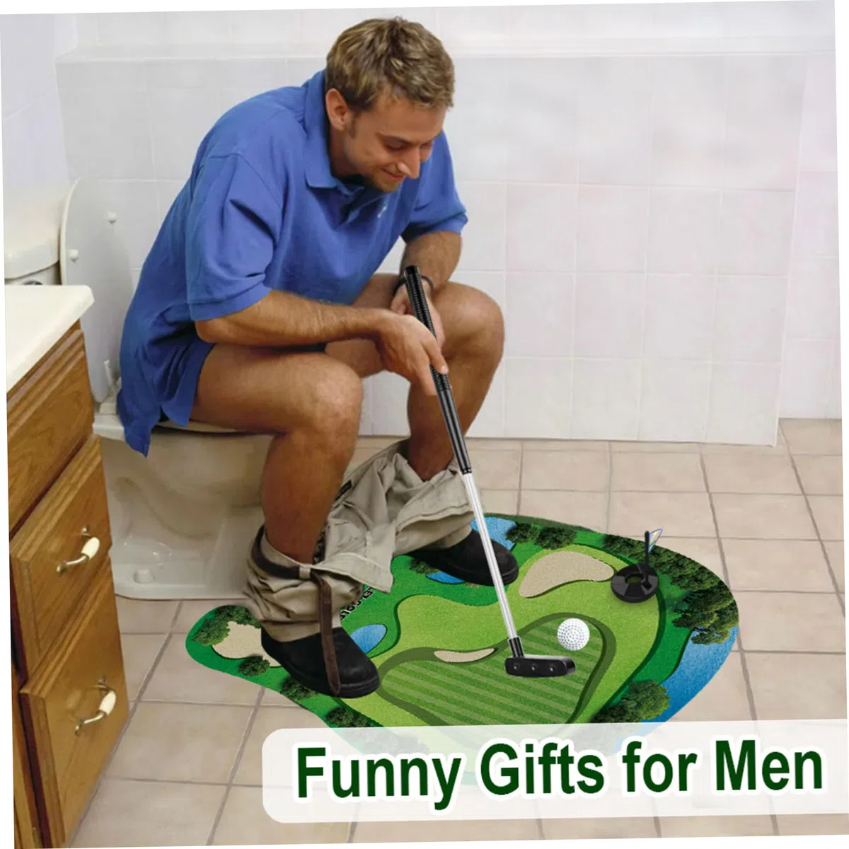 Juego de Golf para Inodoro, 1 Juego de práctica de Golf para Inodoro, Incluye Bolas de Putter, Mini Divertido para niños, Hombres, papá, Novio, Cualquier baño
