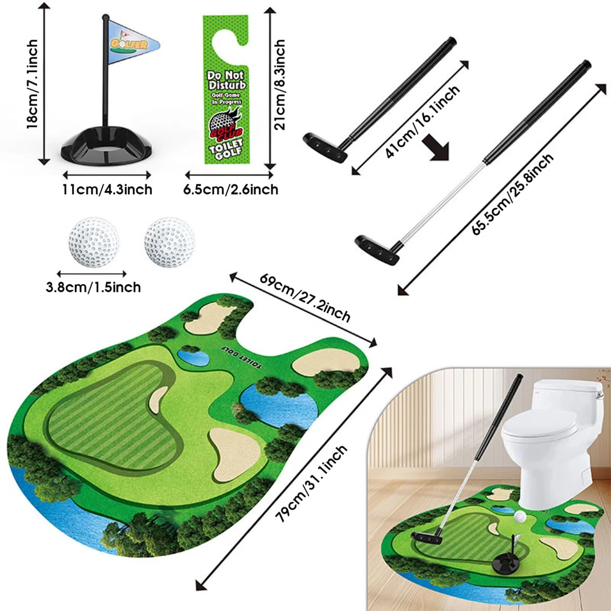 Juego de Golf para Inodoro, 1 Juego de práctica de Golf para Inodoro, Incluye Bolas de Putter, Mini Divertido para niños, Hombres, papá, Novio, Cualquier baño