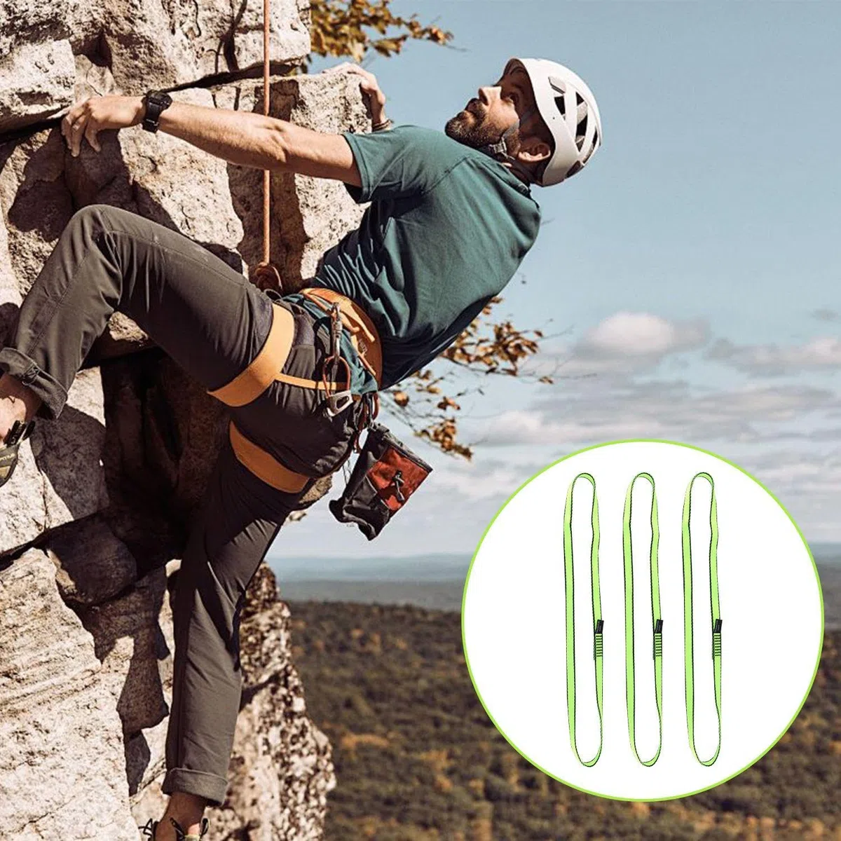3 Piezas De Cinta De Velocidad Verde, Equipos De Actividad Al Aire Libre, Cinturones De Protección De Emergencia, Adecuados para Acampar, Escalada Y Escalada De Árboles.
