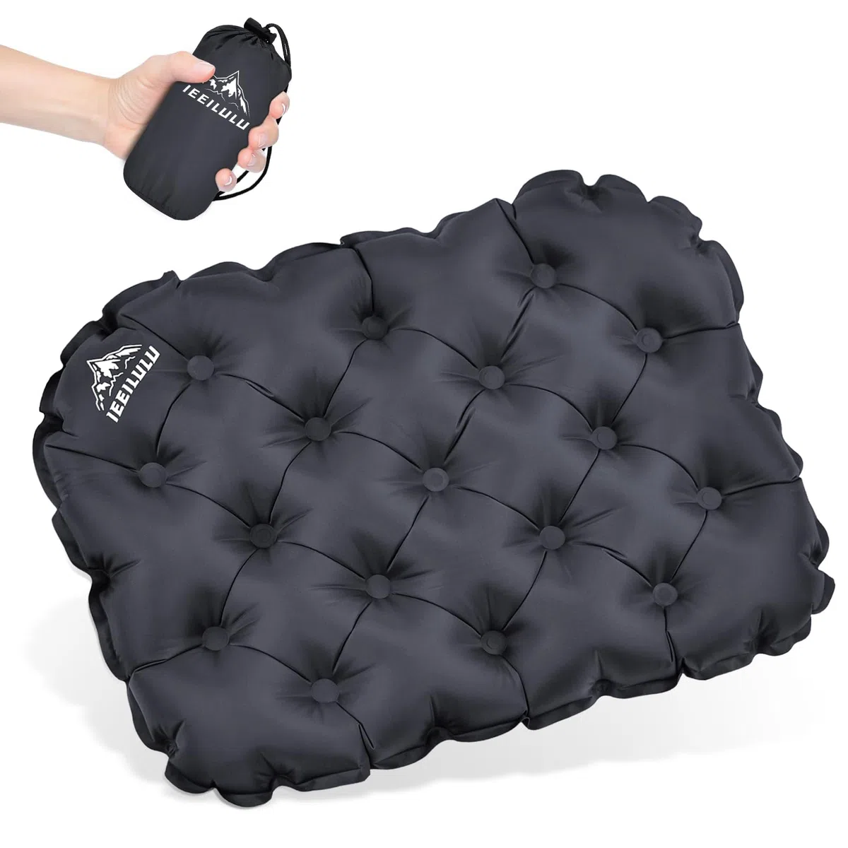 IEEILULU Cojín de Asiento Inflable, Asiento de Cojín Inflable, Cojín de Viaje Hinchable con Bolsa de Almacenamiento para Camping, al Aire Libre, Playa, Ideal para Vacaciones y Viajes (Gris)