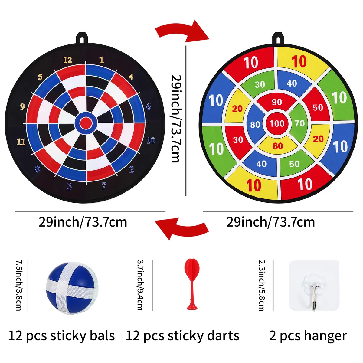 Juego de Dardos para niños, Diana Dardos de Doble Cara de 29 Pulgadas con 12 Bolas Adhesivas, Adecuado para Juegos de Lanzamiento de niños en Interiores y Exteriores, Regalo para de 3 a 12 años