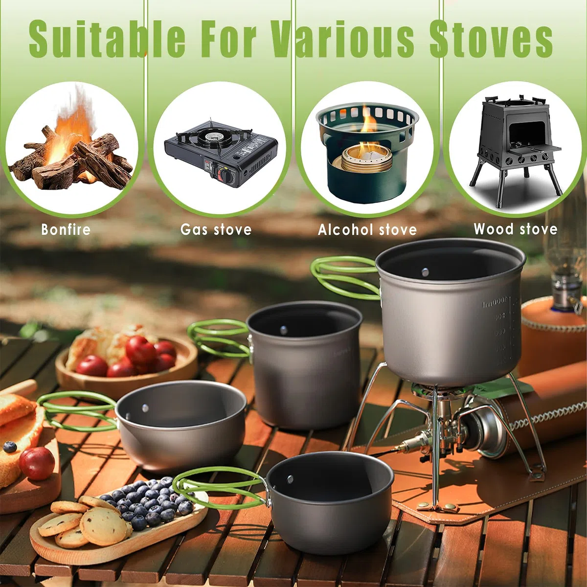 Utensilios de Cocina para Acampar, Olla de Cocina para Acampar Set, Utensilios de Cocina, para Camping para 1-2 Personas, para Acampar, Cocinar Aire Libre, Hacer Caminatas, Viajar