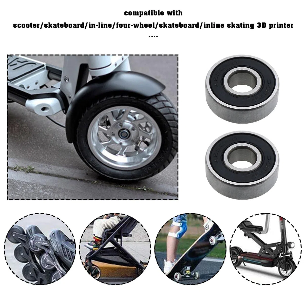 10 Piezas 608RS ABEC-11 Rodamientos para Monopatín Rodamientos Rígidos de Bolas Doble Sellado Blindado 8x22x7mm Acero Cromado Negro para Patines Ruedas de Scooter Impresora 3D