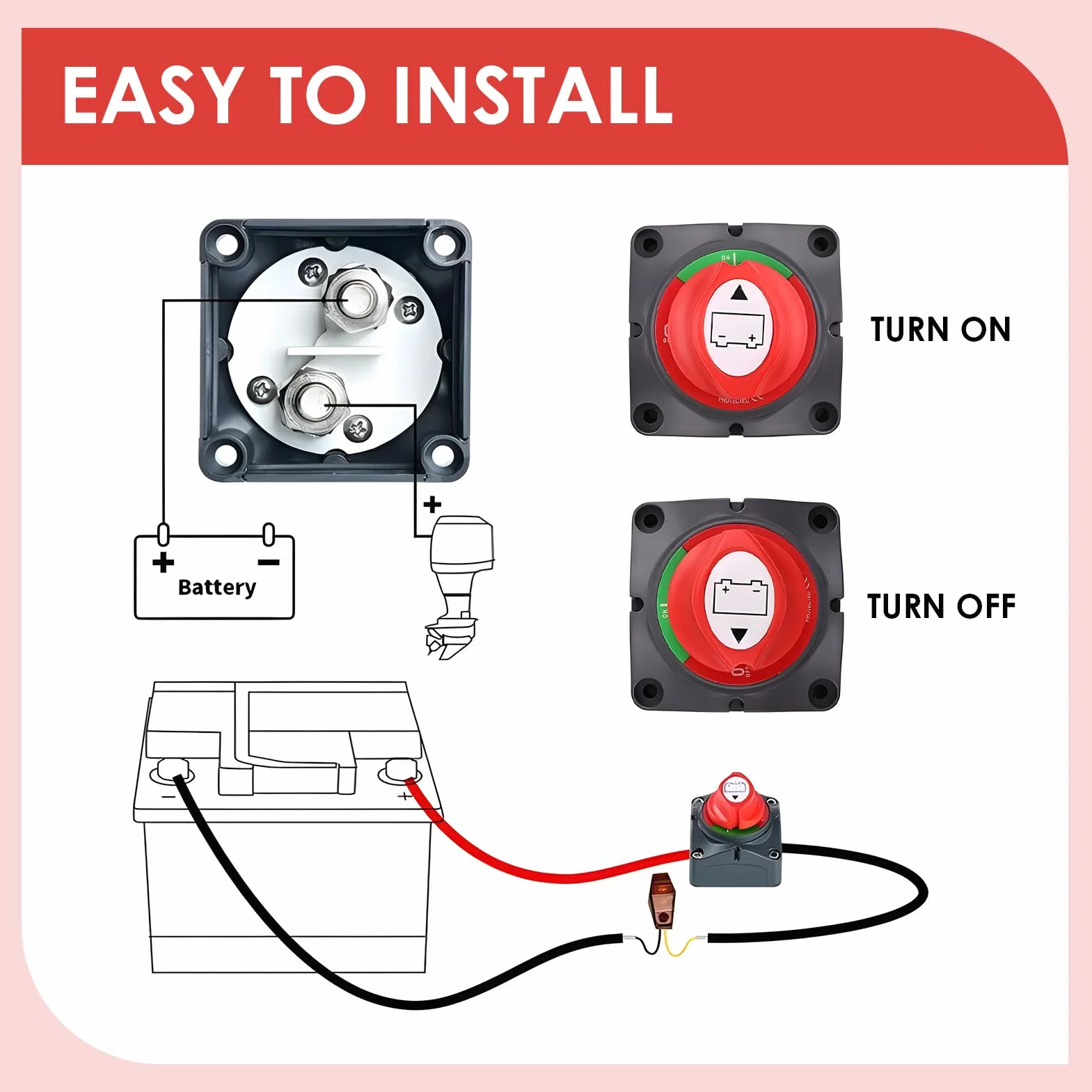 12V-24V Desconectador de Bateria Coche, ON/OFF Interruptor de Desconexión de Batería, Conmutador Principal Impermeable para Vehículos y Embarcaciones, Apto para Autos, Motos, Yates, KFZ