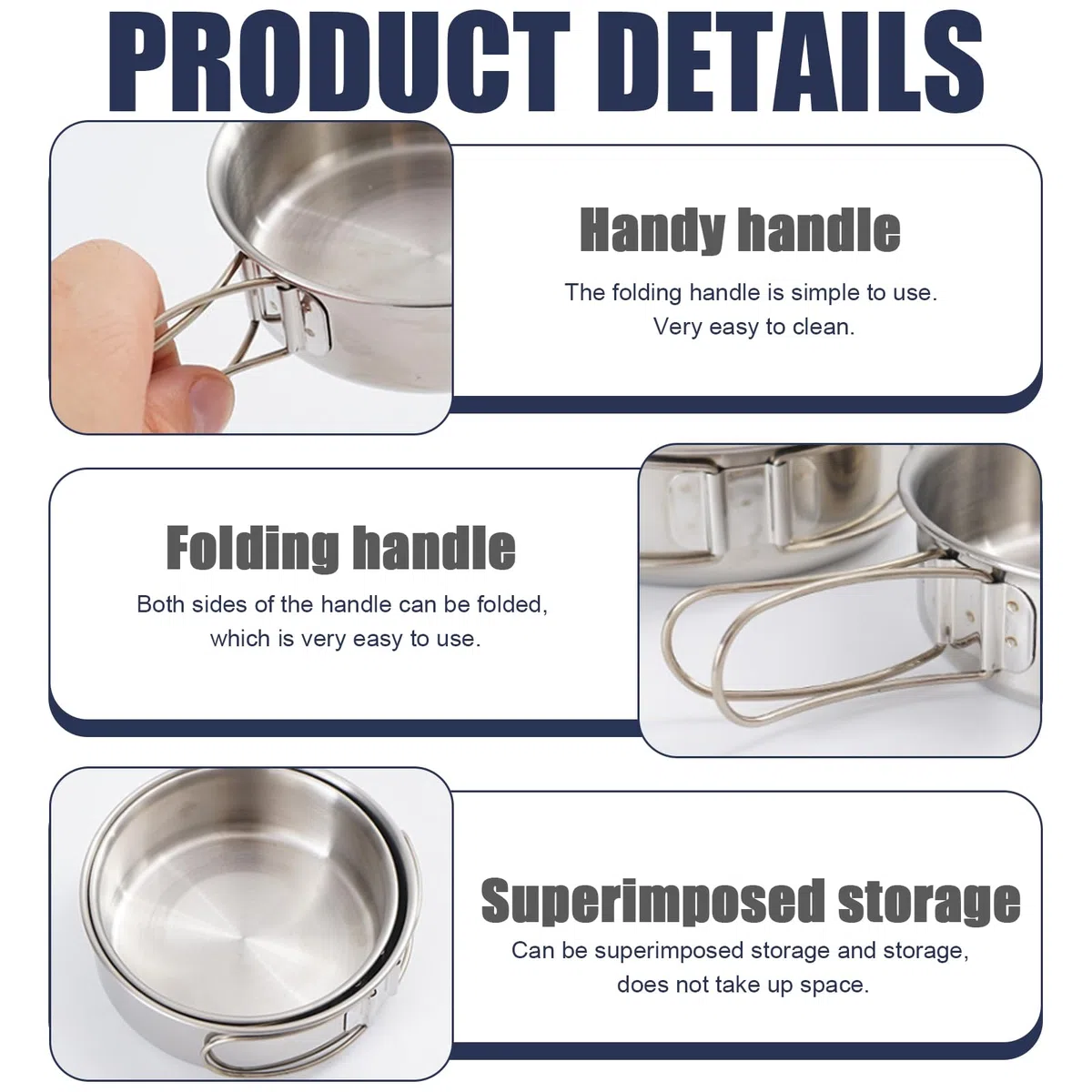Juego de utensilios de cocina para camping, 4 piezas, juego de vajilla de camping 304, olla de acero inoxidable con sartén, olla portátil para camping, juego de sartenes, cubiertos plegables para