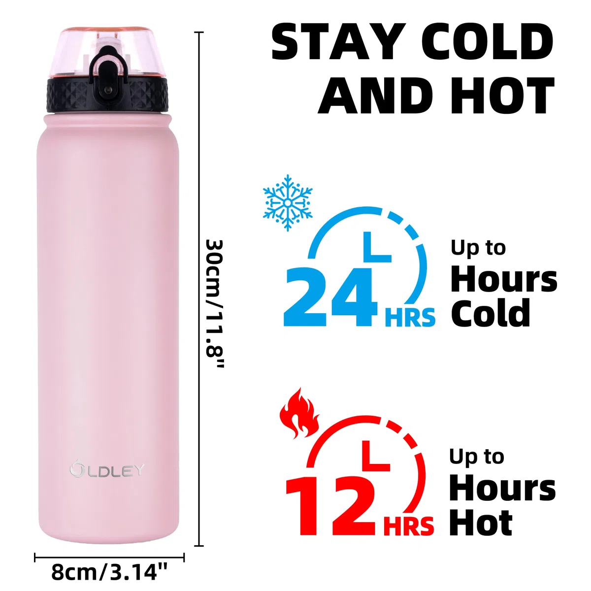 OLDLEY 1L Botella Agua Acero Inoxidable con Pajita, Aislado al Vacío Botellas Agua Metal Prueba de Fugas, Mantiene las Bebidas Calientes y Frías para Bicicleta, Camping, Deportes, Mujeres, Hombres