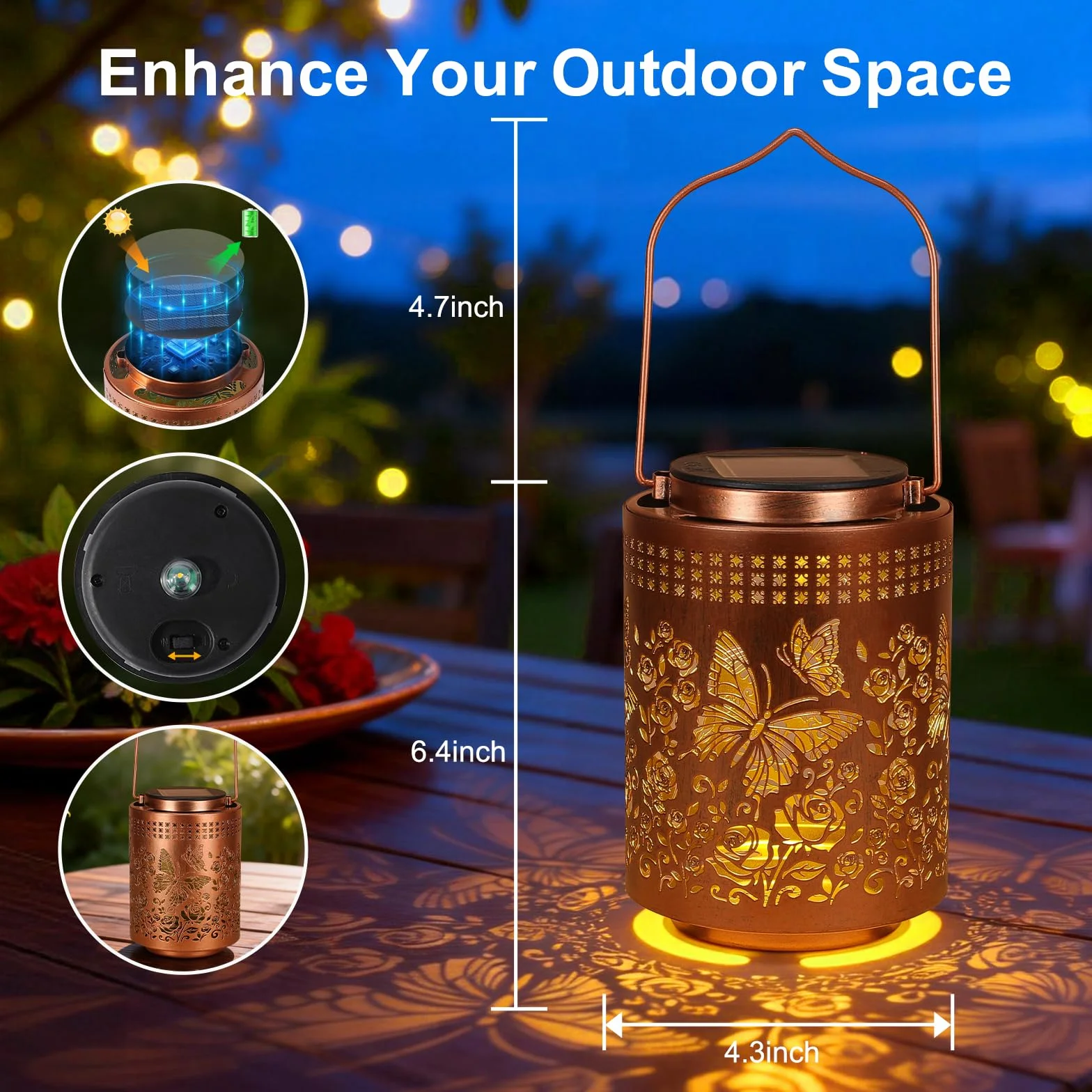 Lanternas solares al aire libre impermeables mariposa jardín decoración regalos para mujeres mamá colgando luces solares jardín metal decoración al aire libre para patio, patio trasero regalo