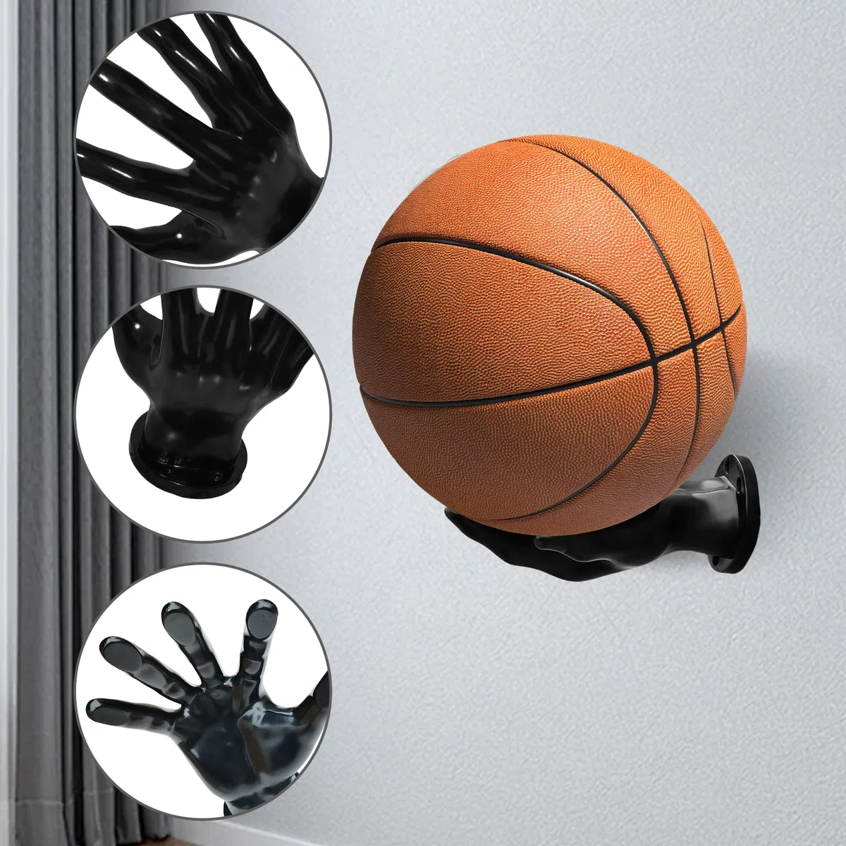 Soporte de pared de mano para pelotas: 2 estantes de almacenamiento de baloncesto en forma de palmera, soporte para pelotas de pared, soporte para pelotas de pared, soporte creativo para