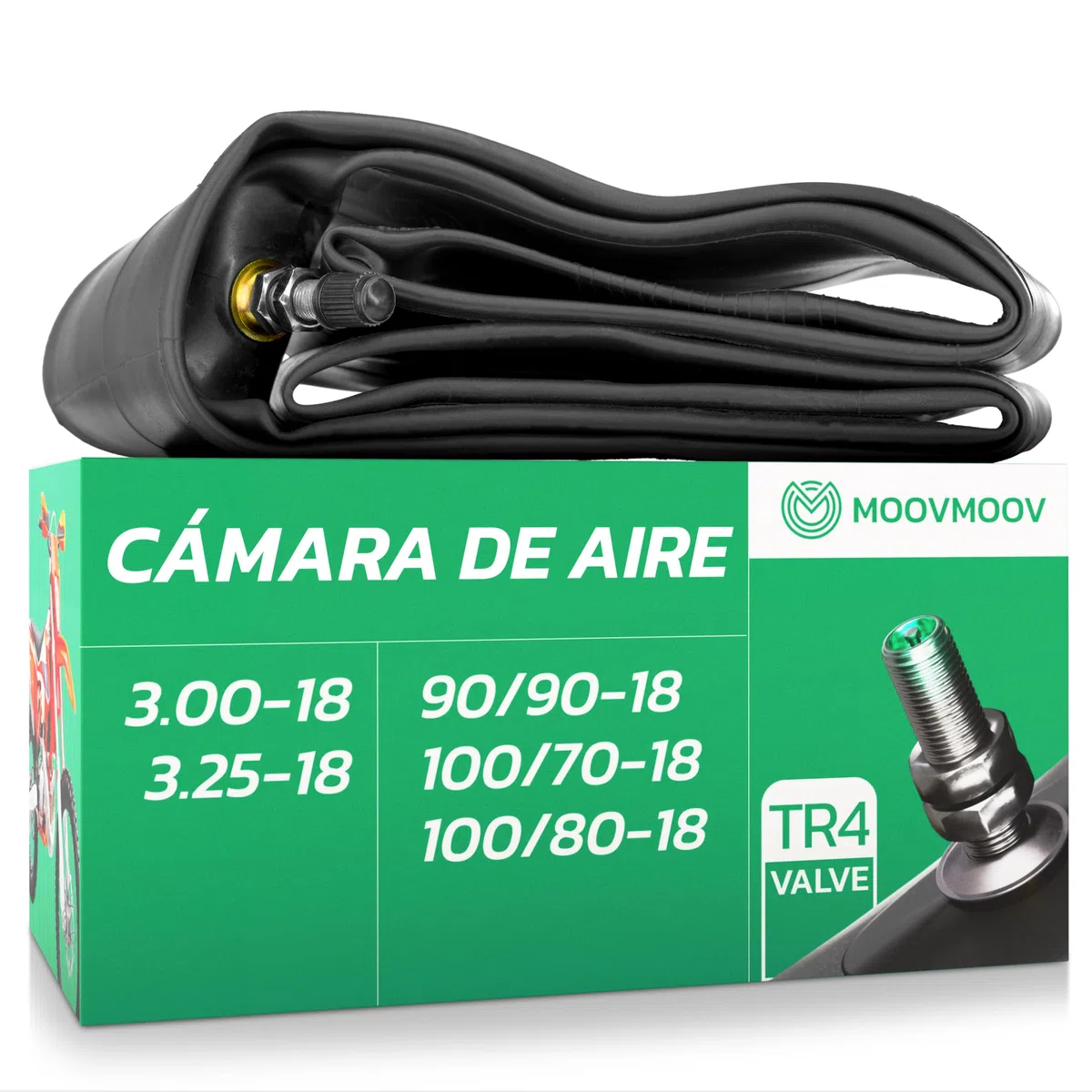 MoovMoov Cámara de Aire para Moto para Neumáticos 90/90-18, 100/70-18, 100/80-18, 3.00-18 y 3.25-18 - Llanta de 18 Pulgadas