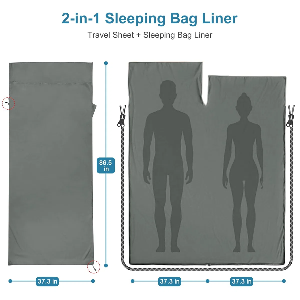 Saco Sabana de Dormir Ultraligero con Cremallera Bidireccional - Saco Sabana de Viaje, 220x95 cm - Ideal para Camping, Hostales, Hoteles y Viajes de Verano