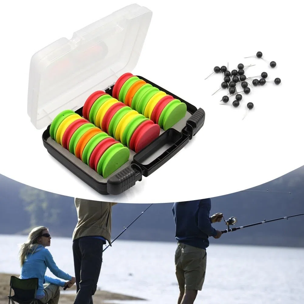 24 bobinadores de línea de pesca de espuma EVA con pines y caja de ABS para almacenamiento organizado y seguro de línea de pesca y fácil transporte
