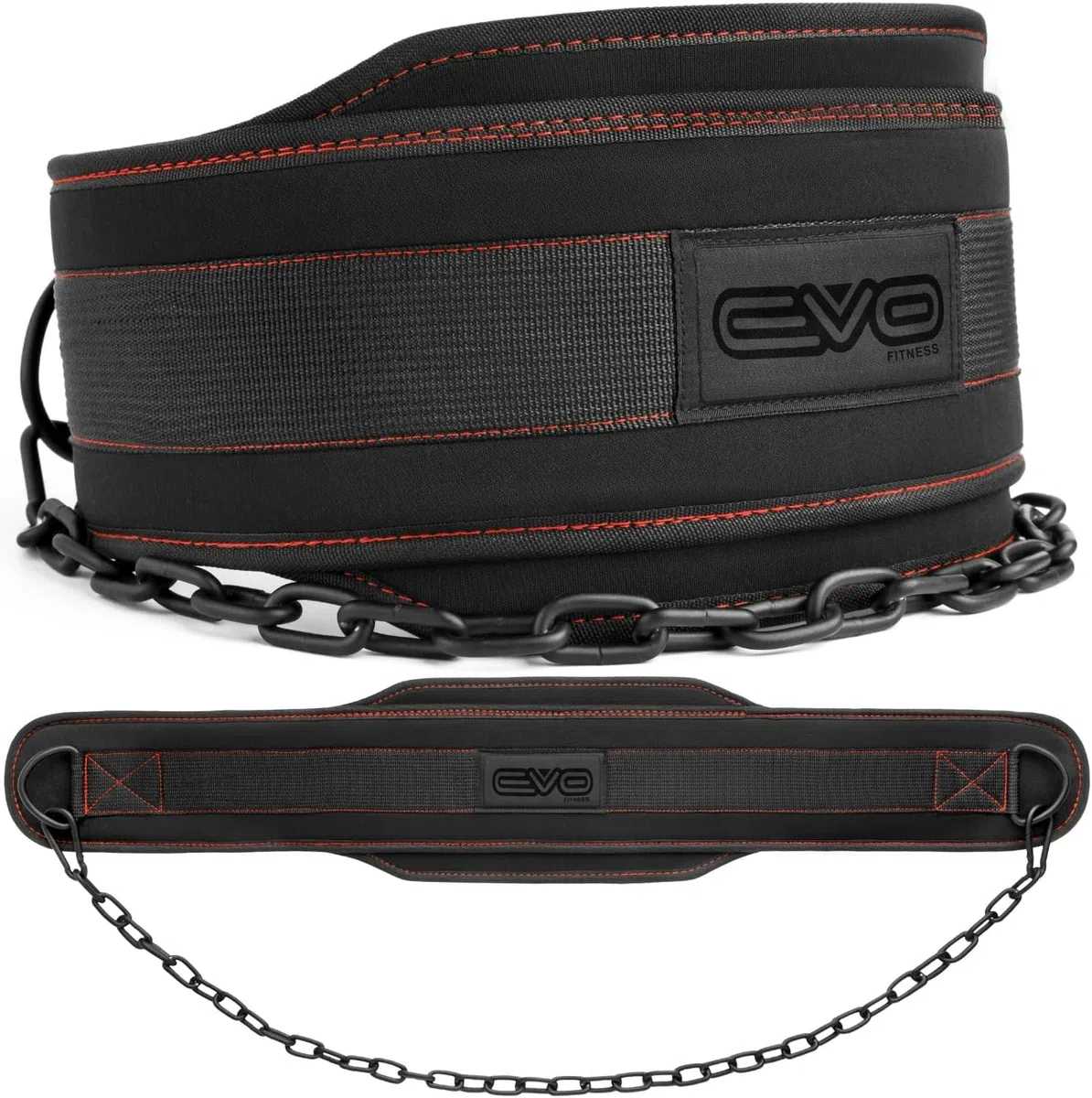 EVO Fitness Cinturón De Levantamiento De Pesas De Alta Resistencia Cadena Ajustable De 36" Soporte Para Espalda De 6" Cinturón De Inmersión Dominadas Hombres Mujeres Lumbar Powerlifting