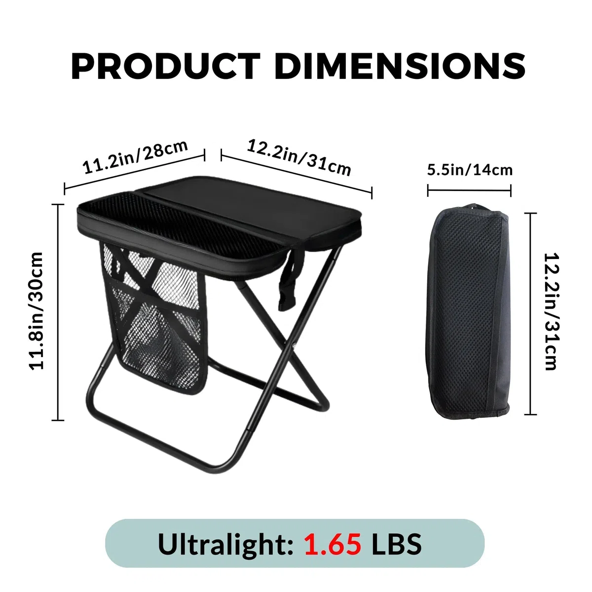 Taburete plegable portátil,Taburete de Camping,Taburete plegable con bolsillos laterales,Asiento Sillas Taburetes Plegables Portátil para Camping Pesca Playa Senderismo Jardin Exterior, Soporta 120kg