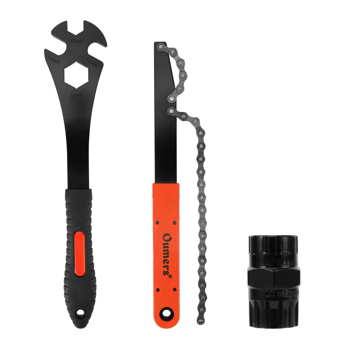 Oumers Herramienta de Eliminación de Cassette de Bicicleta, Látigo de Cadena de Bicicleta + Llave de Pedal + Herramienta para Removedor de Rueda Libre 2 en 1, Removedor de Piñón de Llave