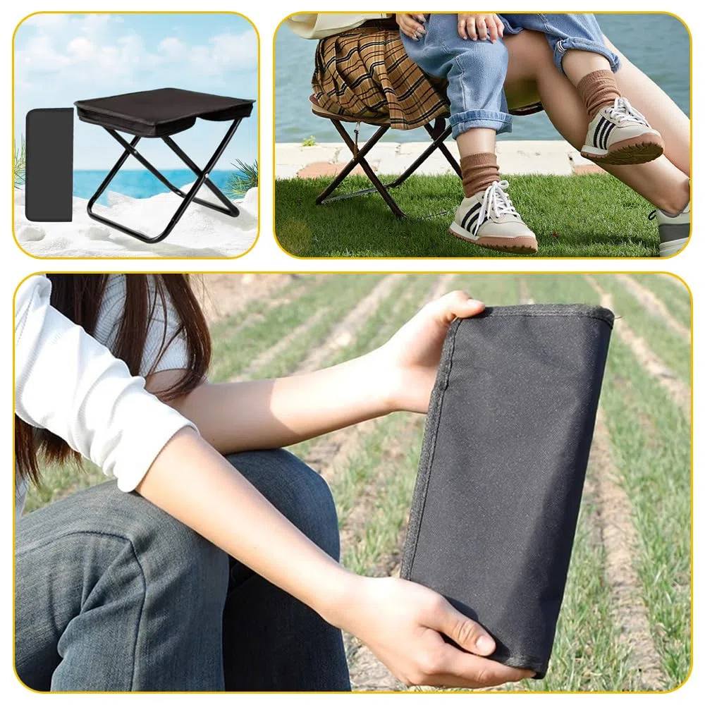 Mini Taburetes de Camping pPlegables, Taburete Plegable para Exterior, Taburetes de Camping Plegables portátiles para Interiores y Exteriores Camping Senderismo Caza Picnic Viaje etc (Negro)