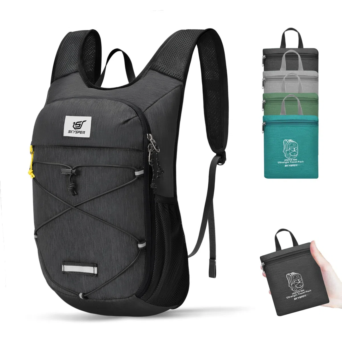 SKYSPER Mochila Plegable Ultraliger 10L, Mochila Pequeña Hombre Mujer Mochila de Viaje Mochila de Senderismo para Viajes Caminhada Deporte