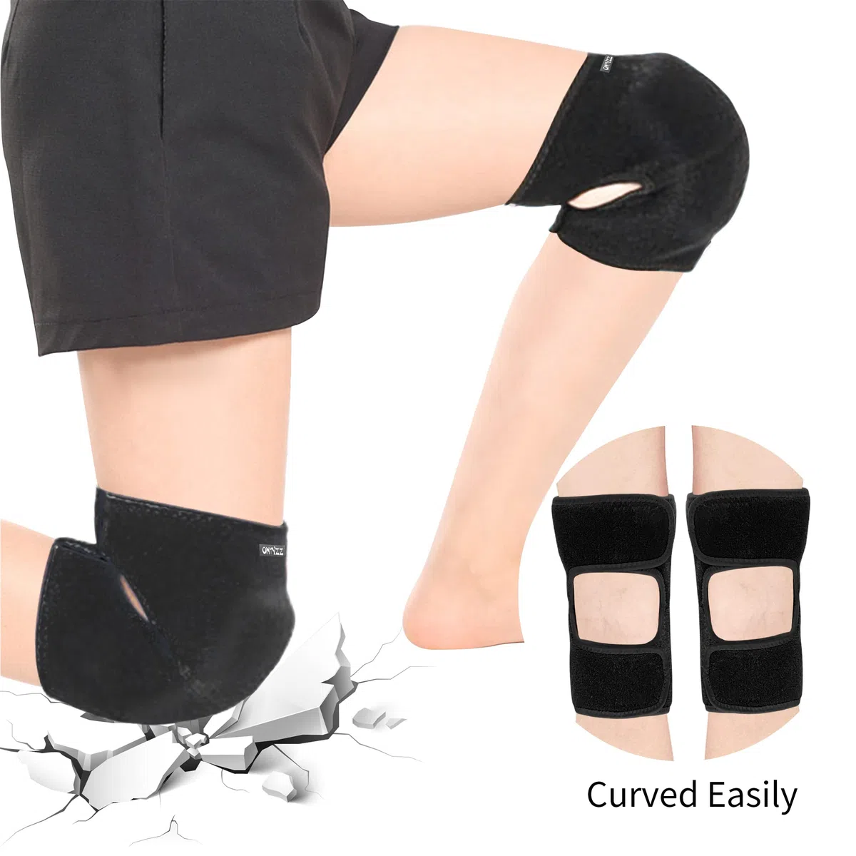 ONTYZZ Rodilleras para niños y niñas, ajustables, suaves, con almohadilla SBR gruesa para descenso, ciclismo, danza, voleibol, gateo, deporte, rodilleras, color negro/M