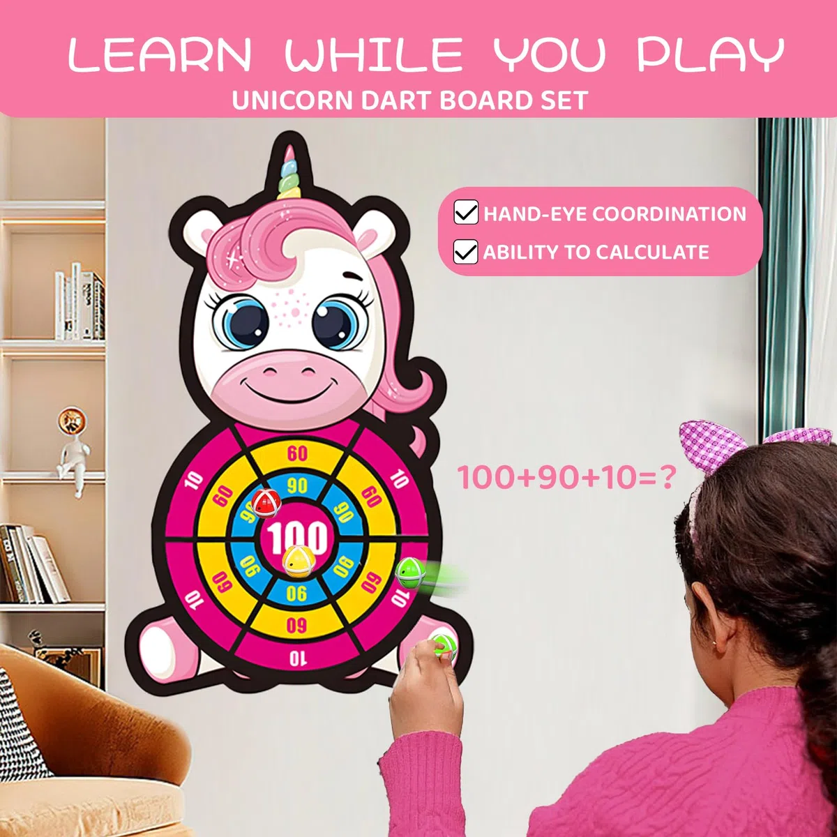 Diana de Unicornio niños, ZoneYan Diana Dardos Niños, Juego de Lanzamiento de Dardos para Uso en Interiores y Exteriores, Regalo de Cumpleaños para Niños y Niñas de 3 a 12 Años