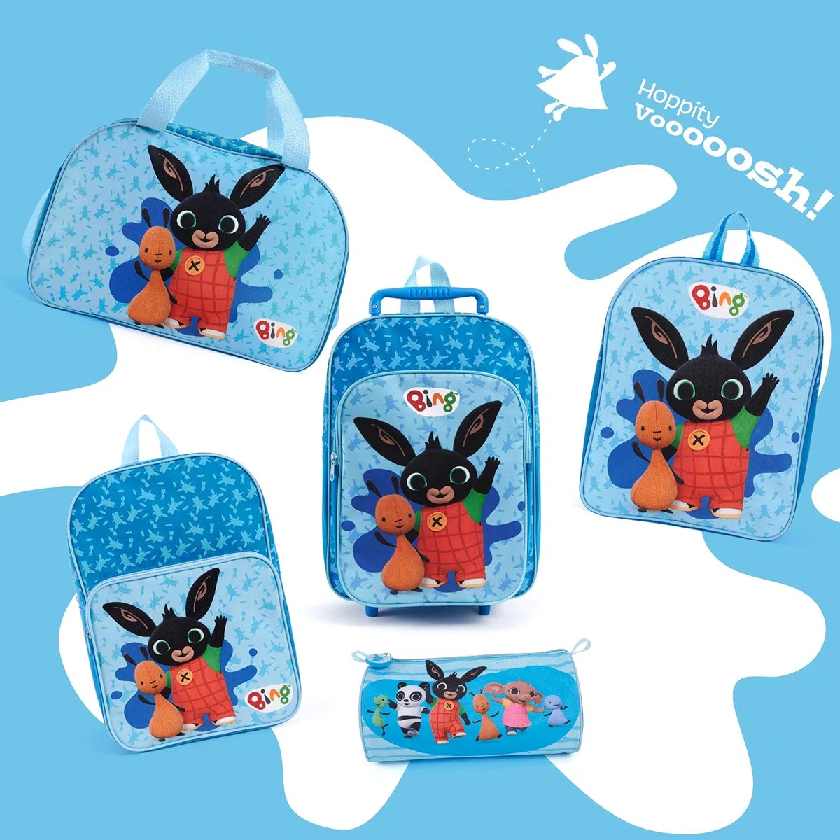 PERLETTI Bolsa Deporte Infantil Bing con Bandolera - Mochila Gimnasio para Niños Práctica y Amplia con Estampa de Bing y Flop - Bolso Deportivo para Niño Viajes y Tiempo Libre Azul - 28x41.5x21