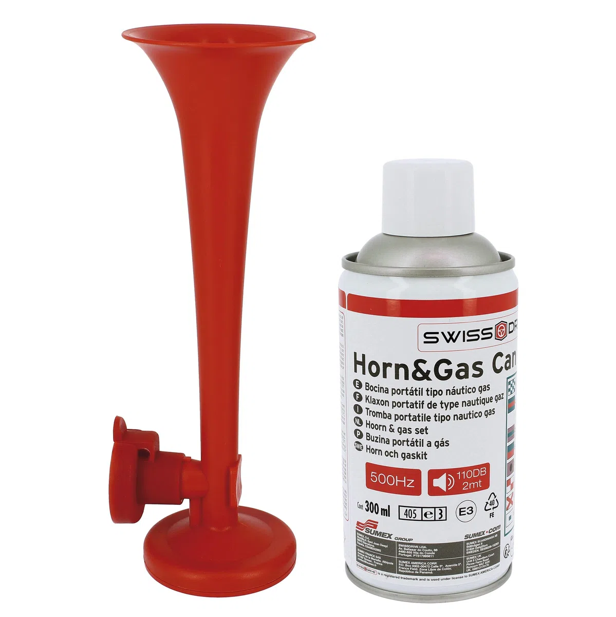 S SUMEX Bocina Portátil Tipo Náutico Gas 500Hz 110DB Muy Potente para Barco Seguridad Eventos Deportivos Celebraciones Incluye Botella de Gas