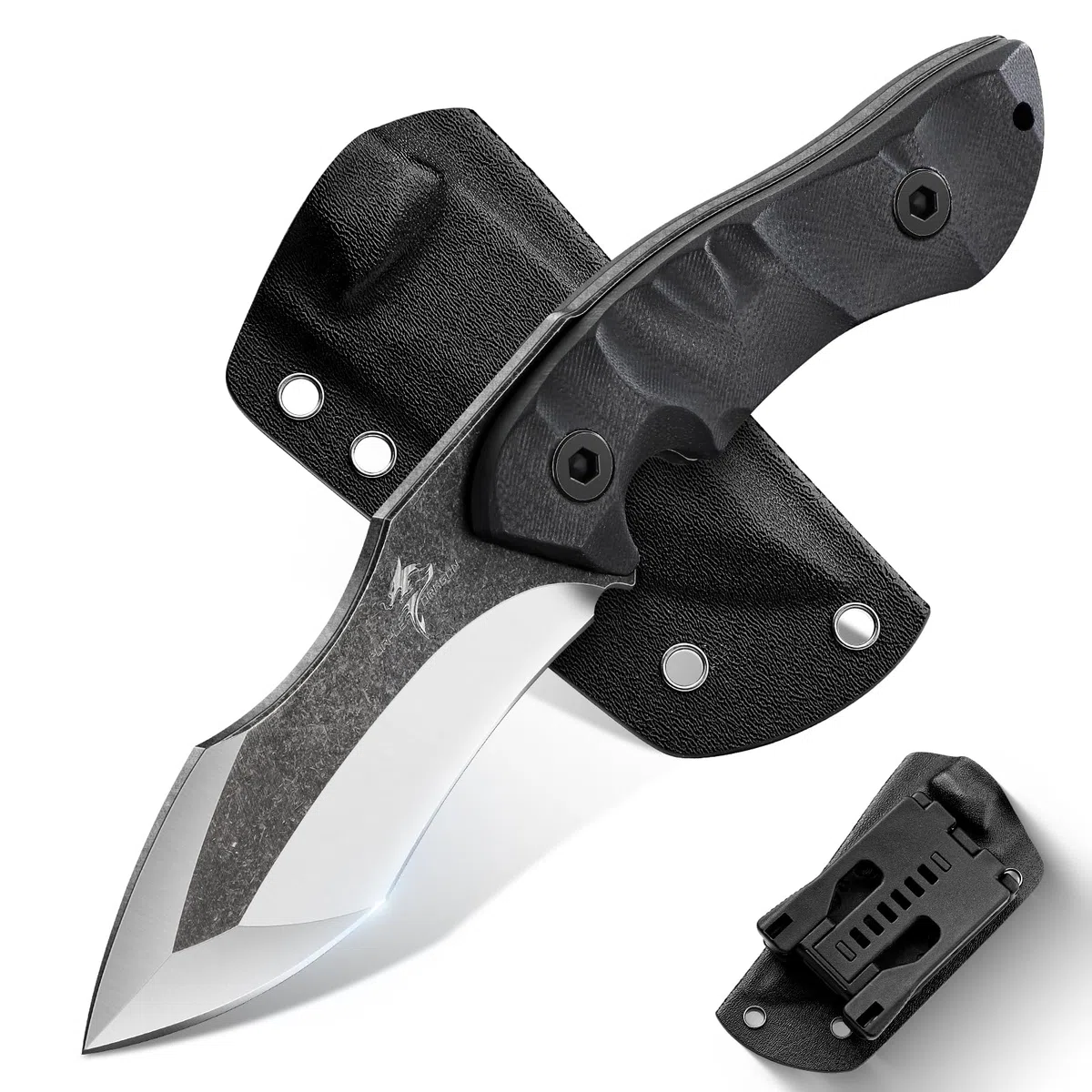 Purple Dragon Cuchillo de Supervivencia al Aire Libre, Full Tang Cuchillo de Supervivencia con Mango G10, Hoja Fija de Acero D2, Camping Cuchillo Kydex Funda, Regalo Para los Hombres