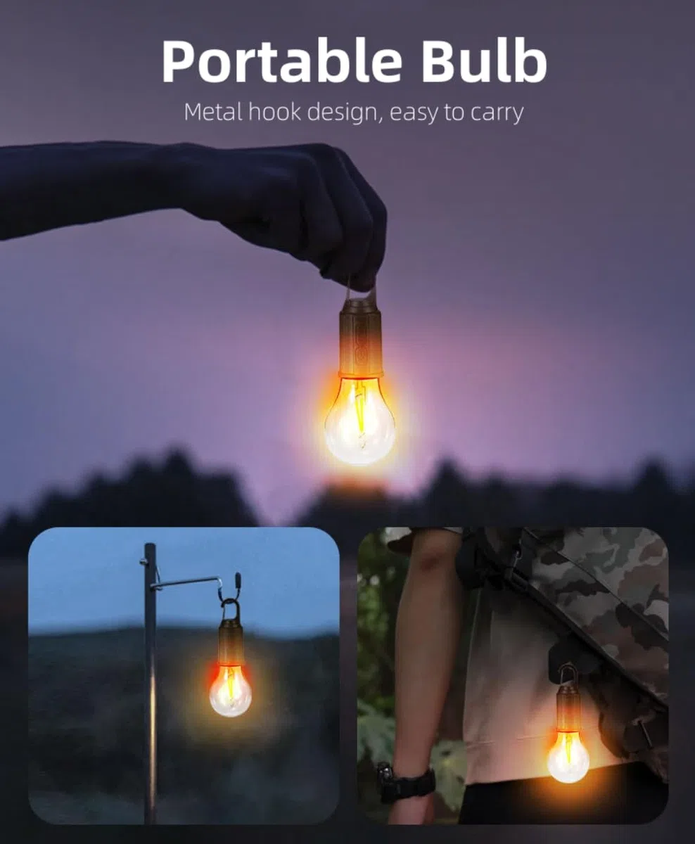 POCKETMAN 4 bombillas LED recargables Luz de camping portátil 3 modos de iluminación Adecuada para camping al aire libre, iluminación de jardín, emergencias por cortes de electricidad