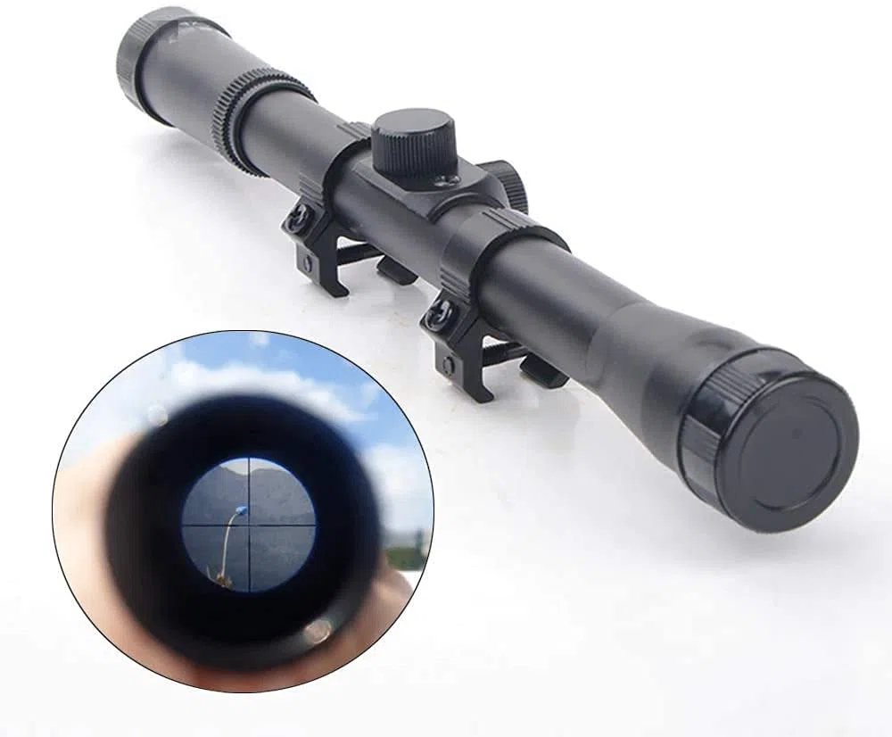 Visor Outletdelocio. Mira telescópica 4x20. Para carabinas de aire comprimido. Monturas para carril de 11mm incluidas. Especial para tiro deportivo