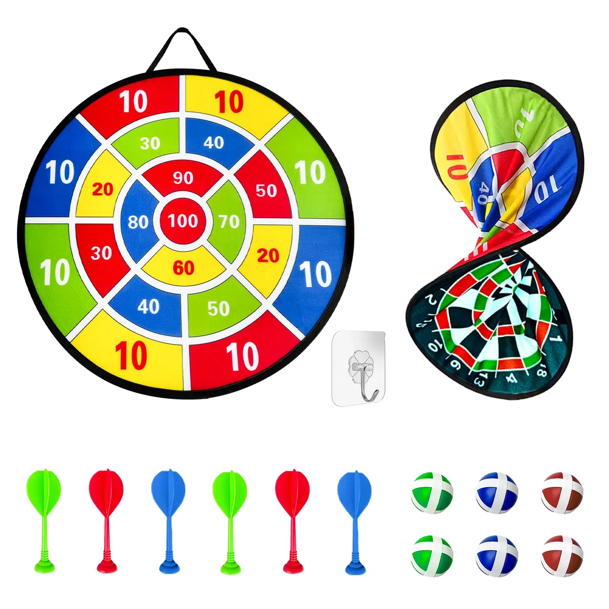 Diana de Doble Cara con Pelotas, Juego de Lanzamiento al Aire Libre,Juguete Plegable, Regalos para Fiestas de diversión Deportiva en Interiores/Exteriores para niños3-12 Niños y niñas
