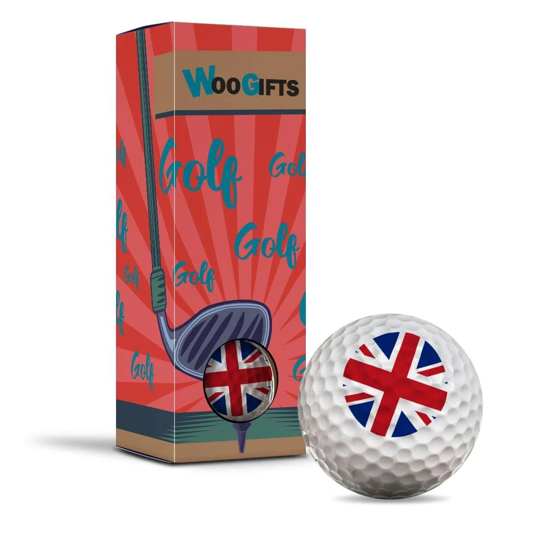 3 pelotas de golf en la caja – Union Jack Reino Unido bandera británica broma divertida de Inglaterra golfista club deporte boda papá marido amigo hombres niños bola regalo #9067