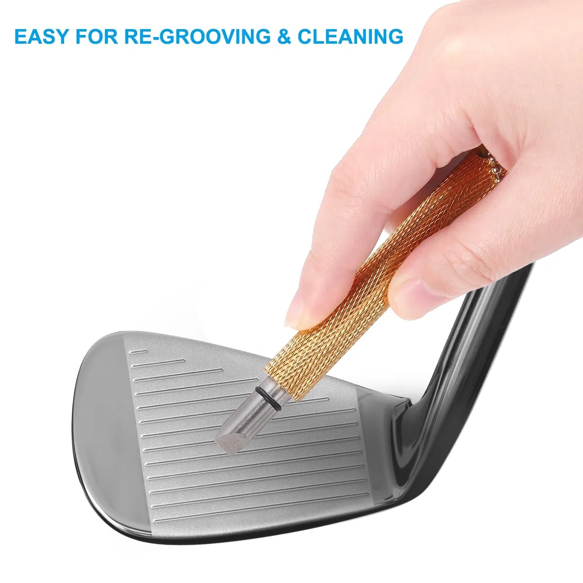 PATIKIL Afilador de Ranuras de Palos de Golf, 2 Piezas Afiladores de Ranuras de Palos de Golf Herramienta de Re-Grooving y Limpiador para Hombres U & V-Grooves Wedges Irons Generan, Dorado