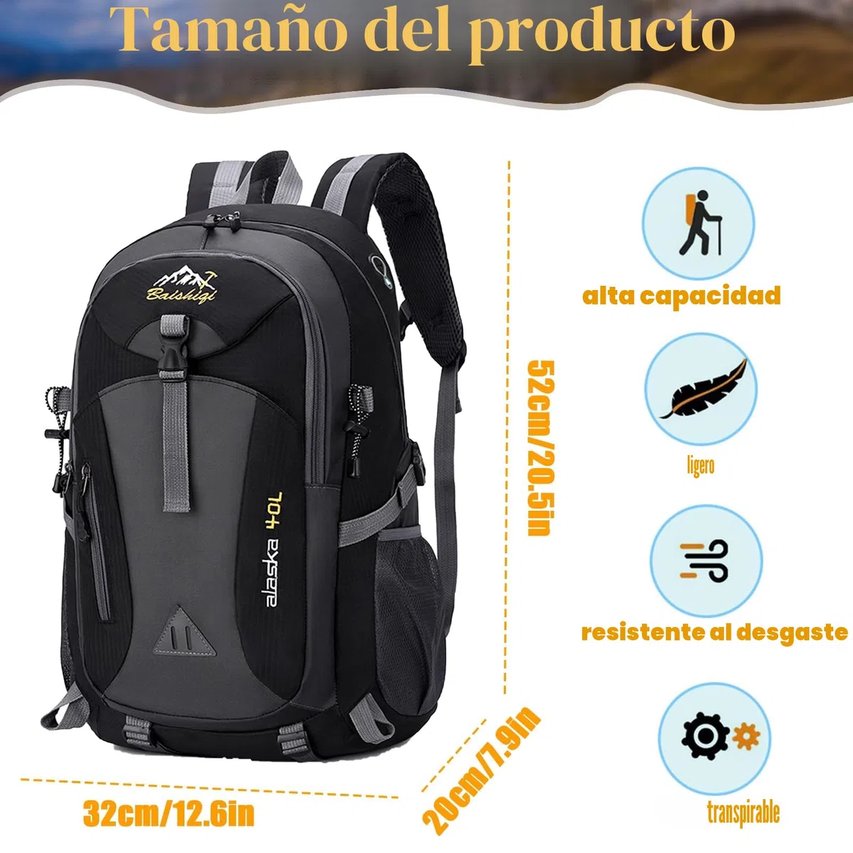 Mochila de Senderismo de 40L Mochila Plegable Ultraligera Mochila de Viaje Mochilas de Marcha para Hombre Mujer para Camping Viajes Excursiones Acampadas Montaña al aire libre, Negra