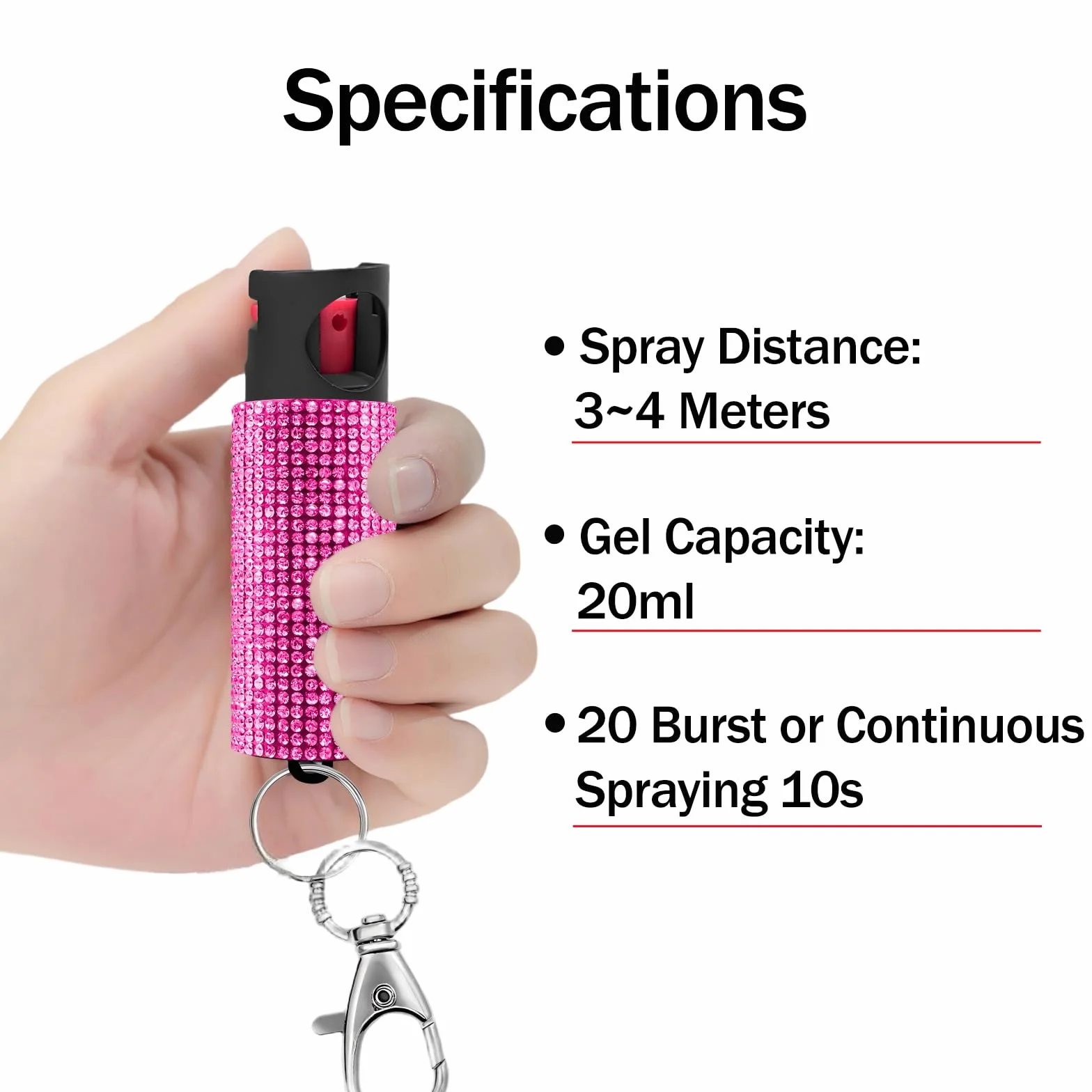 Gel Spray Personal para Mujer, Marcador Rojo y UV 48H, Strass, Chorro Lineal 3-4M, 20ml 20 Pulverizaciones o 10s Continuos, Regalo Cumpleaños Estudiante Campus Deporte Senderismo Parque, Legal España