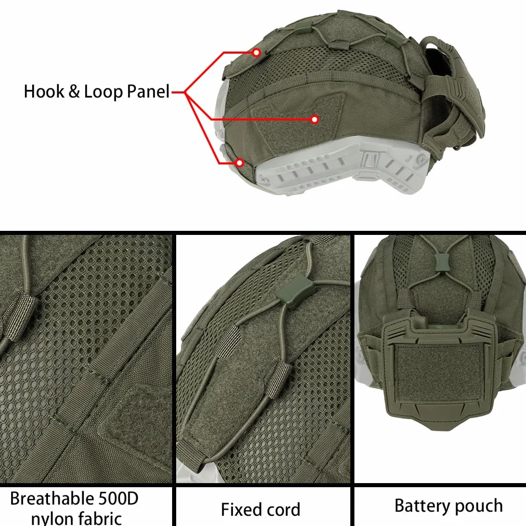 IDOGEAR Funda de Casco Táctico con Bolsa de Batería NVG, Bolsa de Contrapeso para Casco para Casco Rápido Tamaño M/L/XL Accesorios para Casco