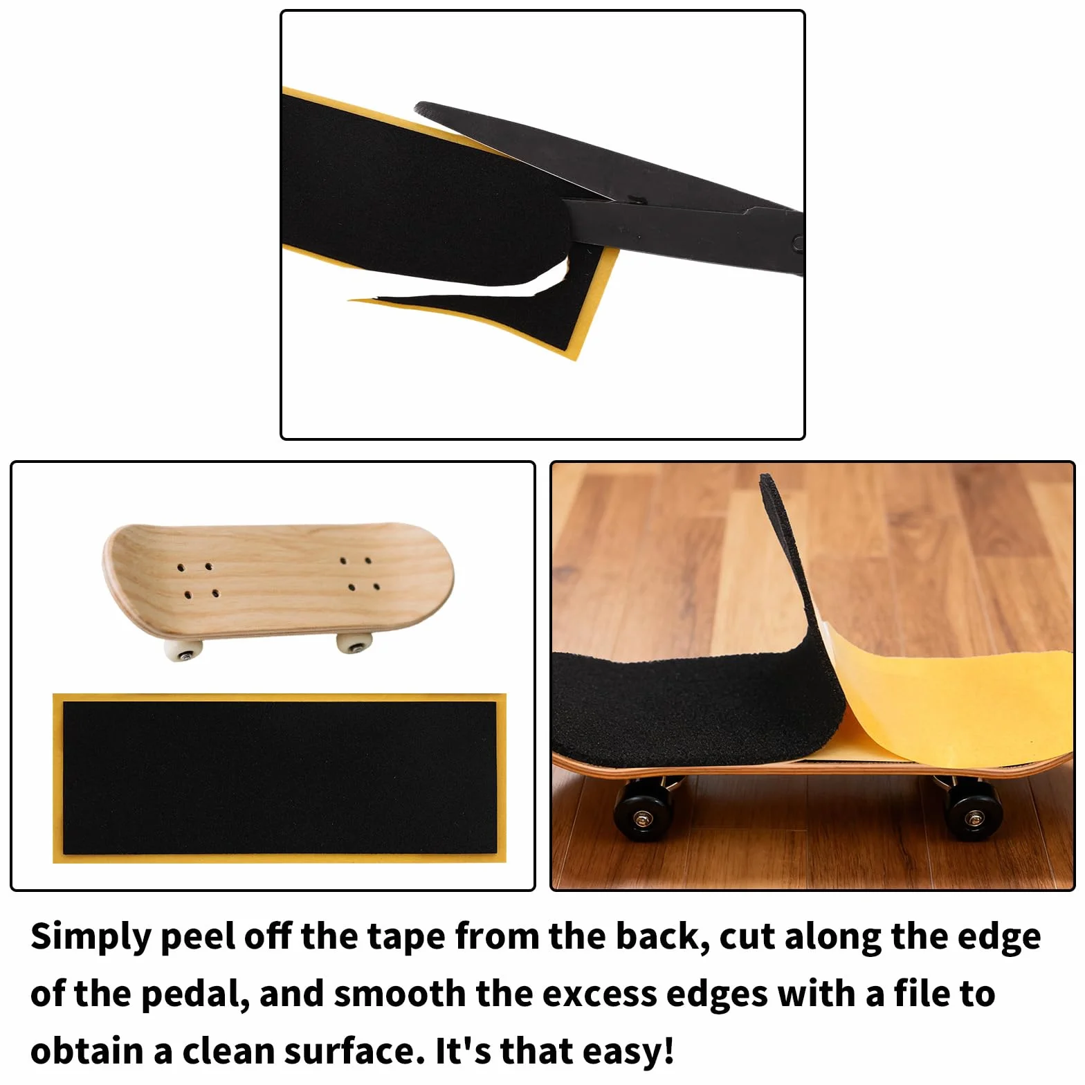 60uds Cinta de Agarre Fingerboard, 11x3,8cm Resistentes Pegatinas Antideslizantes con Respaldo de Espuma PET para Juegos y Trucos Monopatín (Negro)