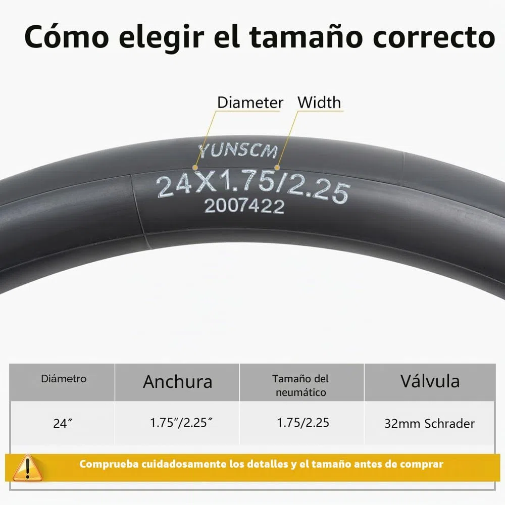 YunSCM 2Pcs 45/57-507 Engrosar 24 Pulgada cámaras de Aire 24x1.75/1.95/2.10/2.25 AV32mm Valve Compatible 24 Pulgadas Bicicleta cámaras de Aire 24x1.75 24x1.95 24x2.0 24x2.10 24x2.125 24x2.25