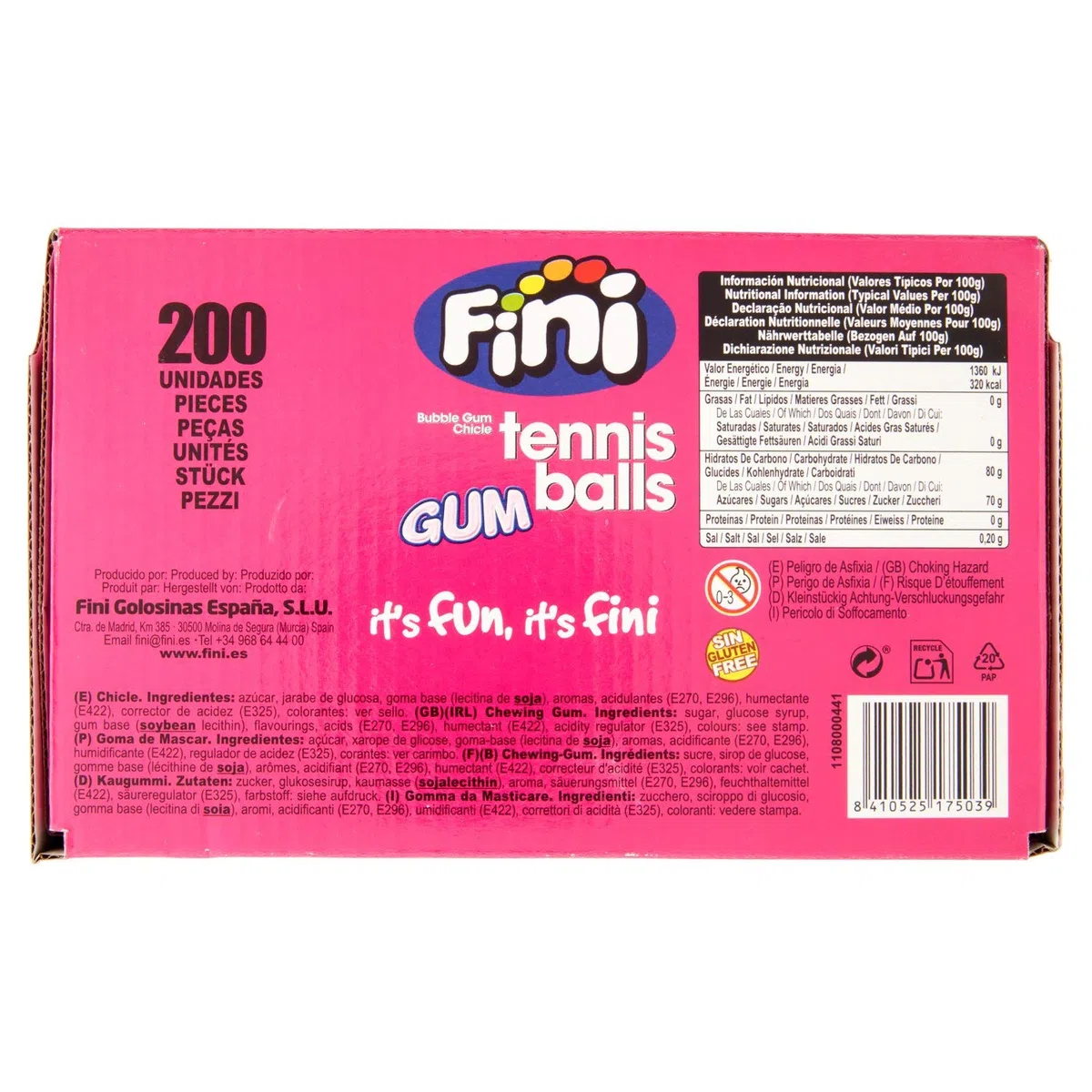 Fini Tennis Balls Gum caja 200 unidades.