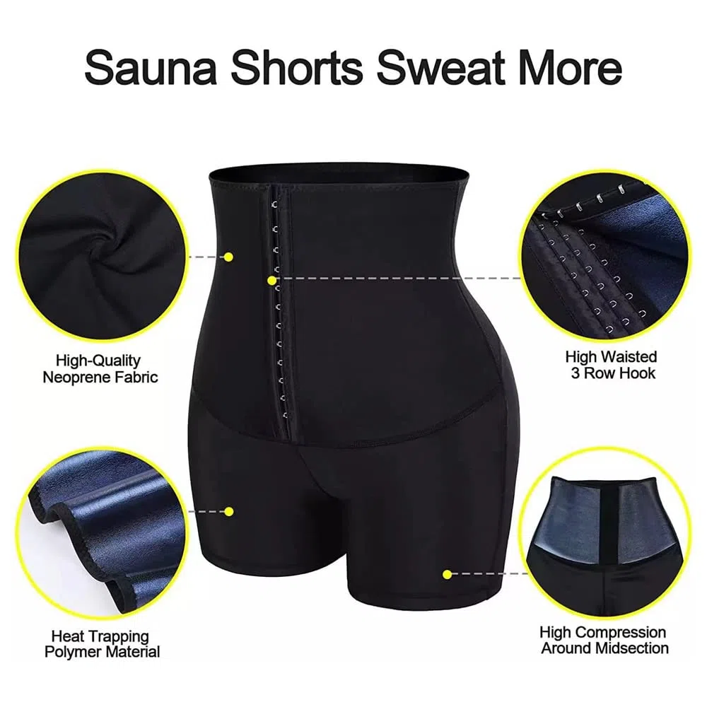 Pantalones Sauna Mujer Corto Pantalón de Sudoración Cintura Alta Leggins Reductores Ajustable Adelgazantes Pantalon Neopreno Térmicos Mallas Fitness Push Up para Deporte Running Yoga