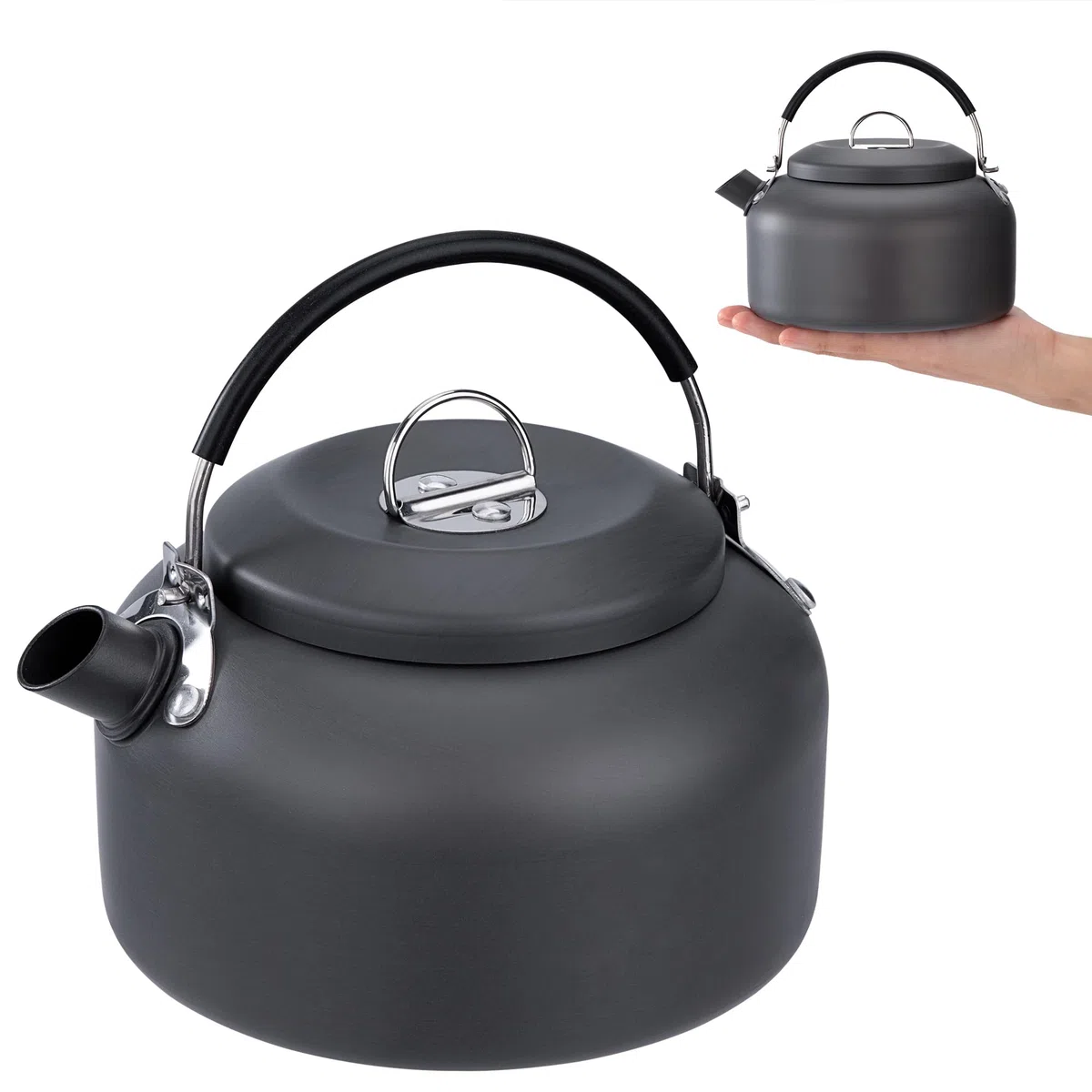 Hervidor de Camping 0.8 L Tetera de Aluminio Ligero Cafetera Portátil Teteras de Calentamiento Rápido con Bolsa de Transporte para Acampar Picnic Senderismo Pesca (Gris)