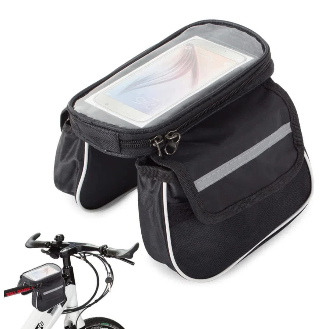 Bolsa Manillar Impermeable para Bicicleta - Funda Central Extraíble para Móvil - Bolsa Táctil para Marco Superior Delantero - Alforjas para Montaña