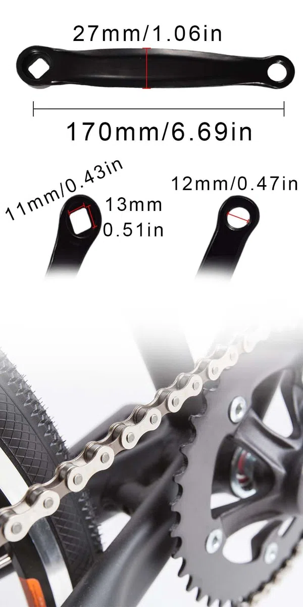 2 Piezas Biela de Bicicleta, 170mm, Bielas de Bicicleta sólidas, Manivela para Bicicleta, Biela Negra de Bicicleta, Bielas de Bicicleta eléctrica, Adecuado para Bicicletas de montaña y Bicicletas