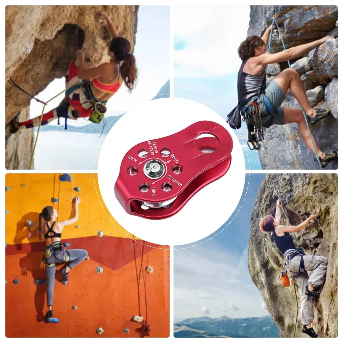 Polea de cuerda para escalada en roca,Polea para escalada en pared de roca | Pequeñas poleas de cuerda de aluminio,Polea fija para escalada y rescate de paredes de roca, herramienta de supervivencia a