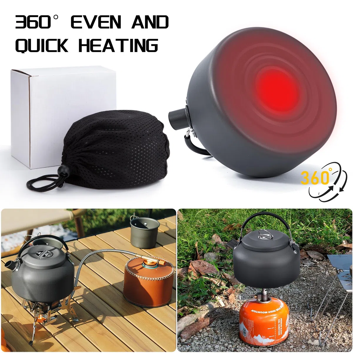 Hervidor de Camping 0.8 L Tetera de Aluminio Ligero Cafetera Portátil Teteras de Calentamiento Rápido con Bolsa de Transporte para Acampar Picnic Senderismo Pesca (Gris)