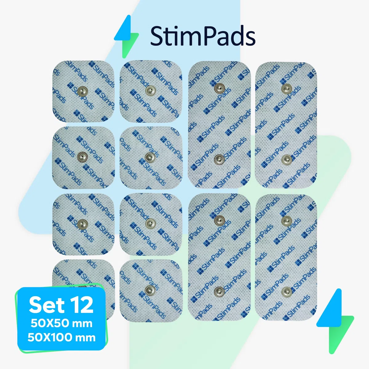 Compex Electrodos. PAQUETE AHORRO de 12 electrodos de alto rendimiento y larga duración (4 X 50X100mm de UN Snap y 8 X 50X50mm). Compatibilidad con Compex garantizada al 100%