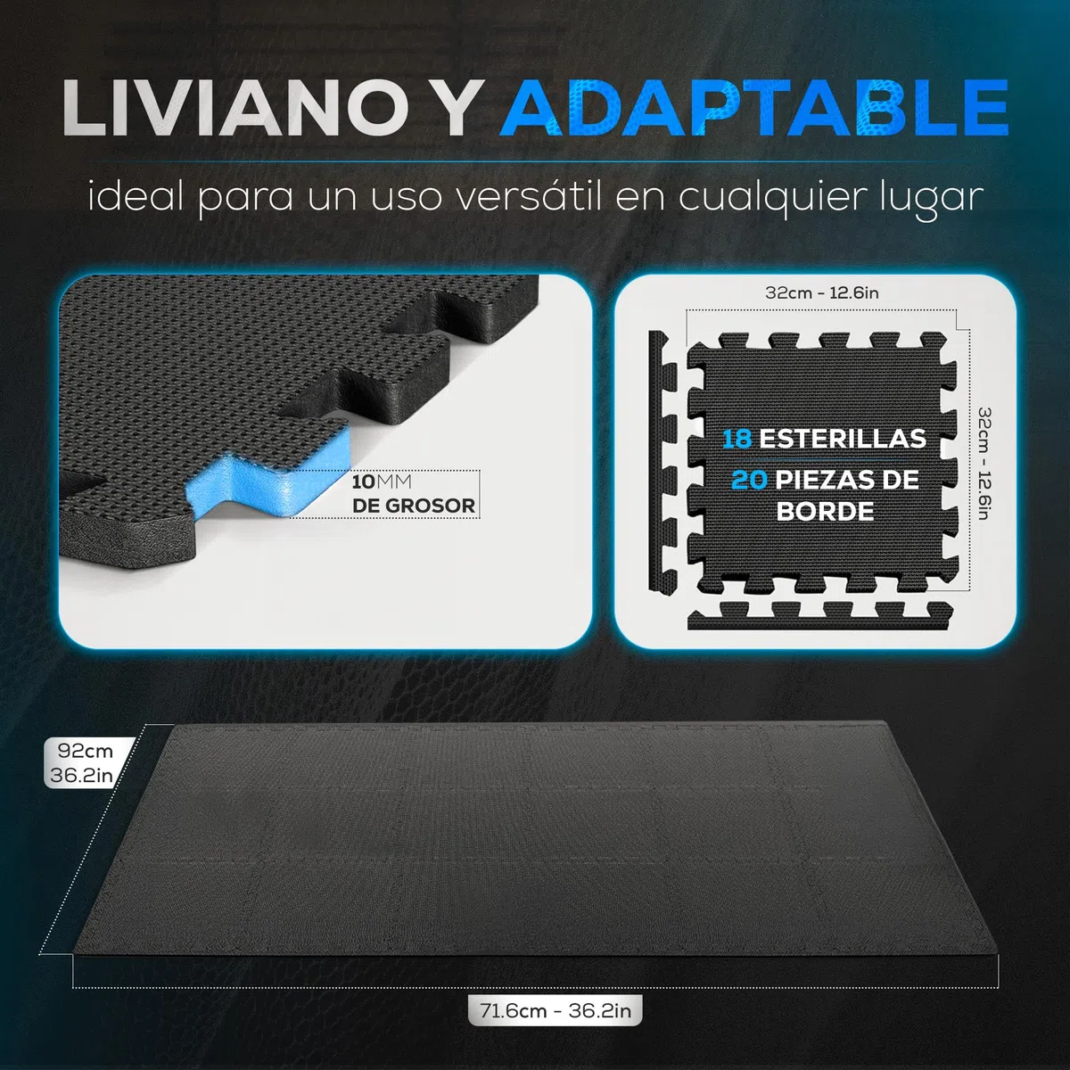 Set de suelo gimnasio + 5 gomas elasticas musculacion - Alfombra tatami antideslizante para gimnasio en casa, Esterilla Fitness para apoyo de banco musculación, pesas y mancuernas en tu gym