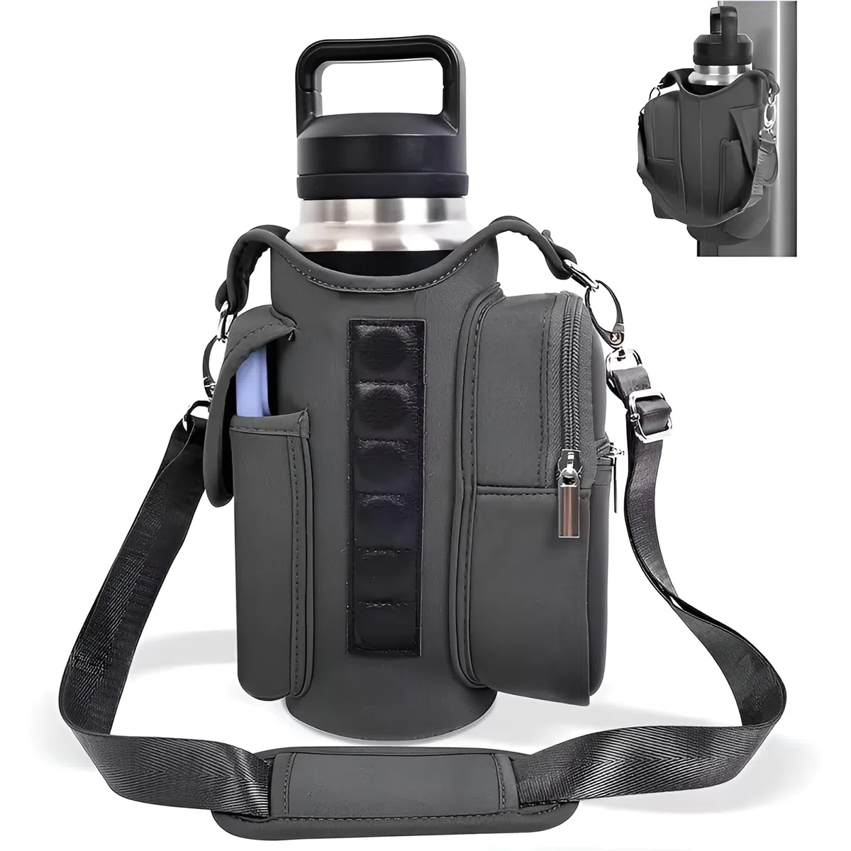 Bolsa Magnética de Gimnasio con Soporte para Botella de Agua Bandolera Deportiva con 5 Imanes Potentes, Bolsillos para Móvil y Accesorios Organizador Fitness para Hombres y Mujeres