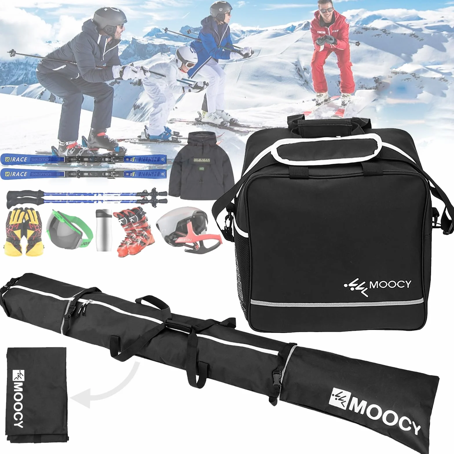 Bolsa Esquí Juego Bolsas Zapatos Esquí, Bolsa Para Zapatos Esquí Juego Esquí Deportes Invierno 200cm Accesorios Equipos Esquí Para Esquís Juego Bolsa Esquí Y Bolsa Para Botas Esquí Longitud Ajustable